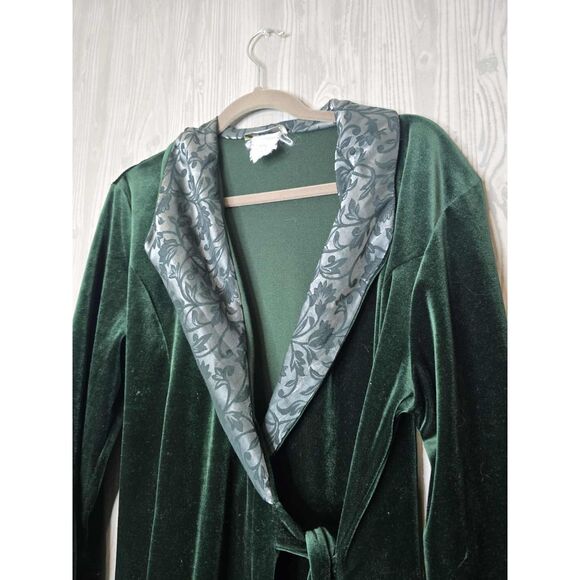 Amanda Stewart Vintage Velvet Robe - Dark Green Satin Collar - L - Picture 7 of 9